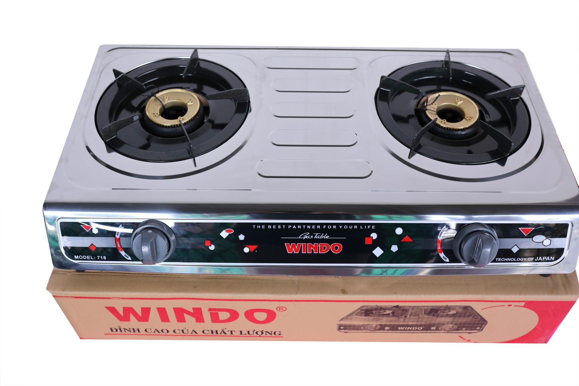 Bếp gas đôi mặt Inox Windo +Tặng dây dẩn gas 3 lớp - Hàng Chính Hãng